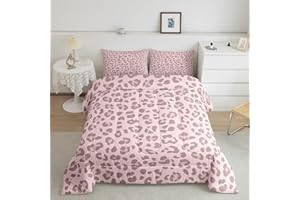 FEELYOU Pink Leopard Skin Comforter Leopard Print Comforter Set For Kids Boys Girls Africa Cheetah Printed Children Bedding Set Ultra Soft Decor Safari Animal Fur Pattern Duvet Set Queen Size Quilt Set