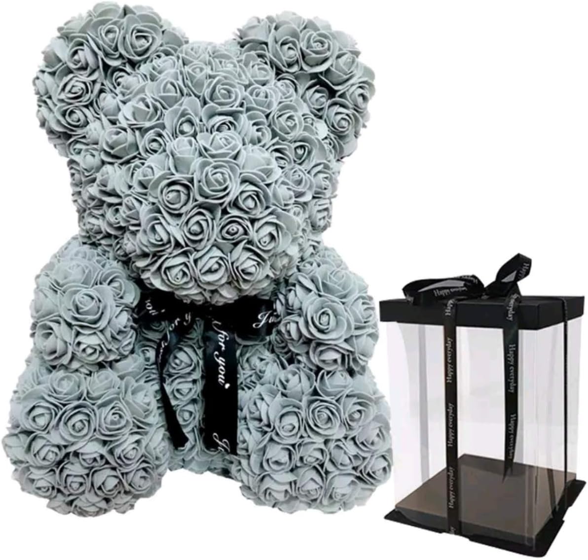 WAIST SHAPERZ FleurAmore Rose Flower Bear - 16 Inches Tall - Over 500+ Flowers on Every Rose Bear - Perfect for Anniversary's, Birthdays, Bridal Showers, Mothers Day, Etc. - Clear Gift Box Included!