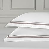 Ranznaz White Pillow Shams Standard Size Set of 2, 100% Cotton 400TC Sateen Luxury Hotel Pillowcases, Pipping Oxford Pillow Cases with Envelope Closure for Bedding Linen, 20x26 Inches