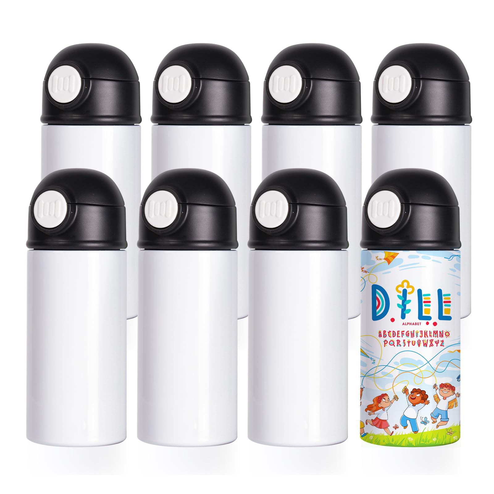 Photo 1 of PYD Life 8 Pack Sublimation Kids Water Bottles Blanks 12 OZ Straight Skinny Kids Tumbler Sippy Up Cup with Pop Mixed Color Lid for Tumbler Heat Press Sublimation Oven Printing