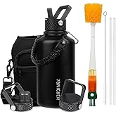 YONICOER Insulated Water Bottle 64oz,Triple Wall Vacuum Stainless Steel(Dishwasher Safe),Leak Proof & Non-BPA,Flask Jug with Paracord Handle & Straw Spout Lids Sports Black