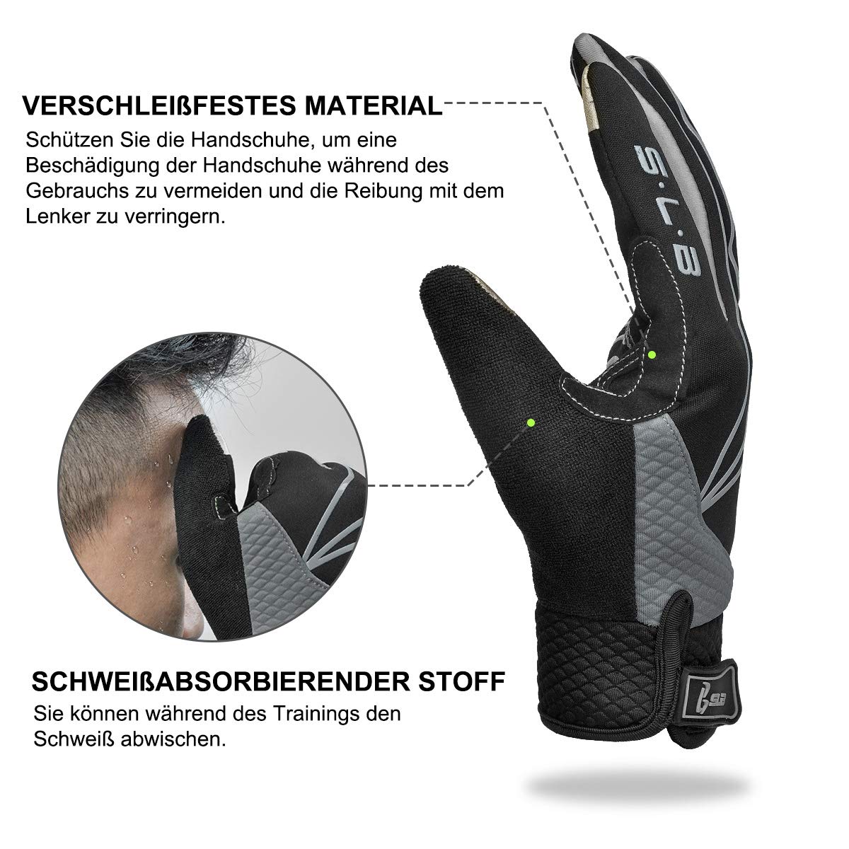 Fahrradhandschuhe Herren Radsporthandschuhe Rutschfeste und Stoßdämpfende Mountainbike Handschuhe mit Touchscreen Finger für Radsport MTB Road Race Downhill Wandern und andere Sports Unisex (Grau, M)