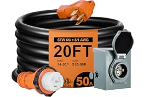 FILLUCK 50 Amp Generator Cord with Power Inlet Box,20FT Generator Cords,Heavy Duty 6/3+8/1 AWG STW,NEMA14-50P/SS2-50R Generator Power Cord,Twist Lock Connector,ETL Listed,Pre-drilled