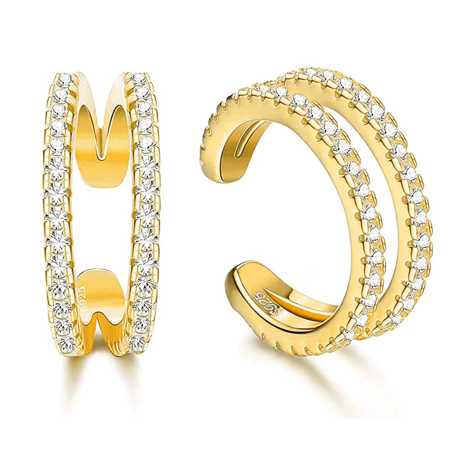 MILACOLATO 925 Sterling Silver Ear Cuff Earrings Cubic Zirconia for Women Girls Helix Cartilage Clip on Earring Non Piercing Cartilage Cuffs Non Pierced Earrings Gold