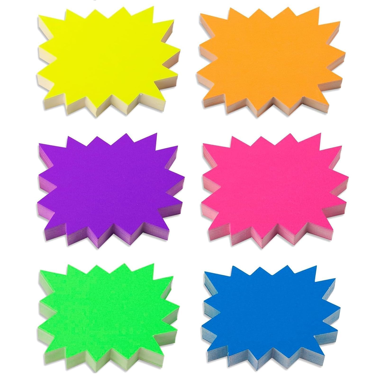 Oiieco 300 Pcs Starburst Signs Fluorescent Price Signs, Blank Star Shape Signs Price, Reusable Paper Price Tags for Shop Windows, Market Stalls, Garage Sales and Parties(6 Colors, 3.5 x 2.8 inches)