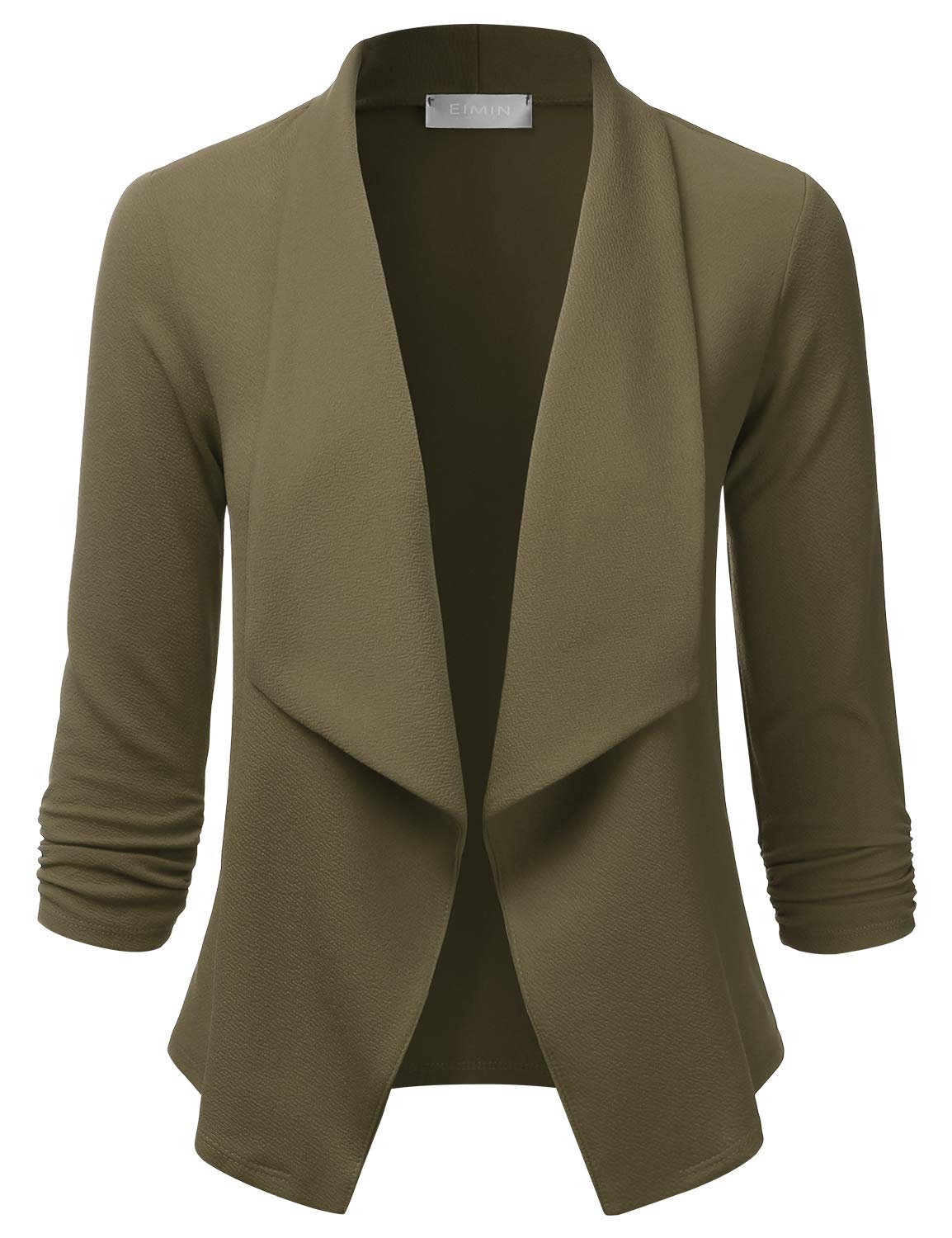 Photo 1 of EIMIN Women's 3/4 Sleeve Blazer Open Front Office Work Cardigan Jacket Olive 2XL