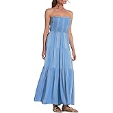 ELAN Women's Strapless Tie-Back Smocked Bodice Cover-Up Maxi Dress