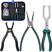 Glarks Fuel Line Pliers Set, 9 Inch Fuel Filter Caliper Hose Pipe Clamp Clip and 80 Degree Disconnect Pliers Set for Car Main