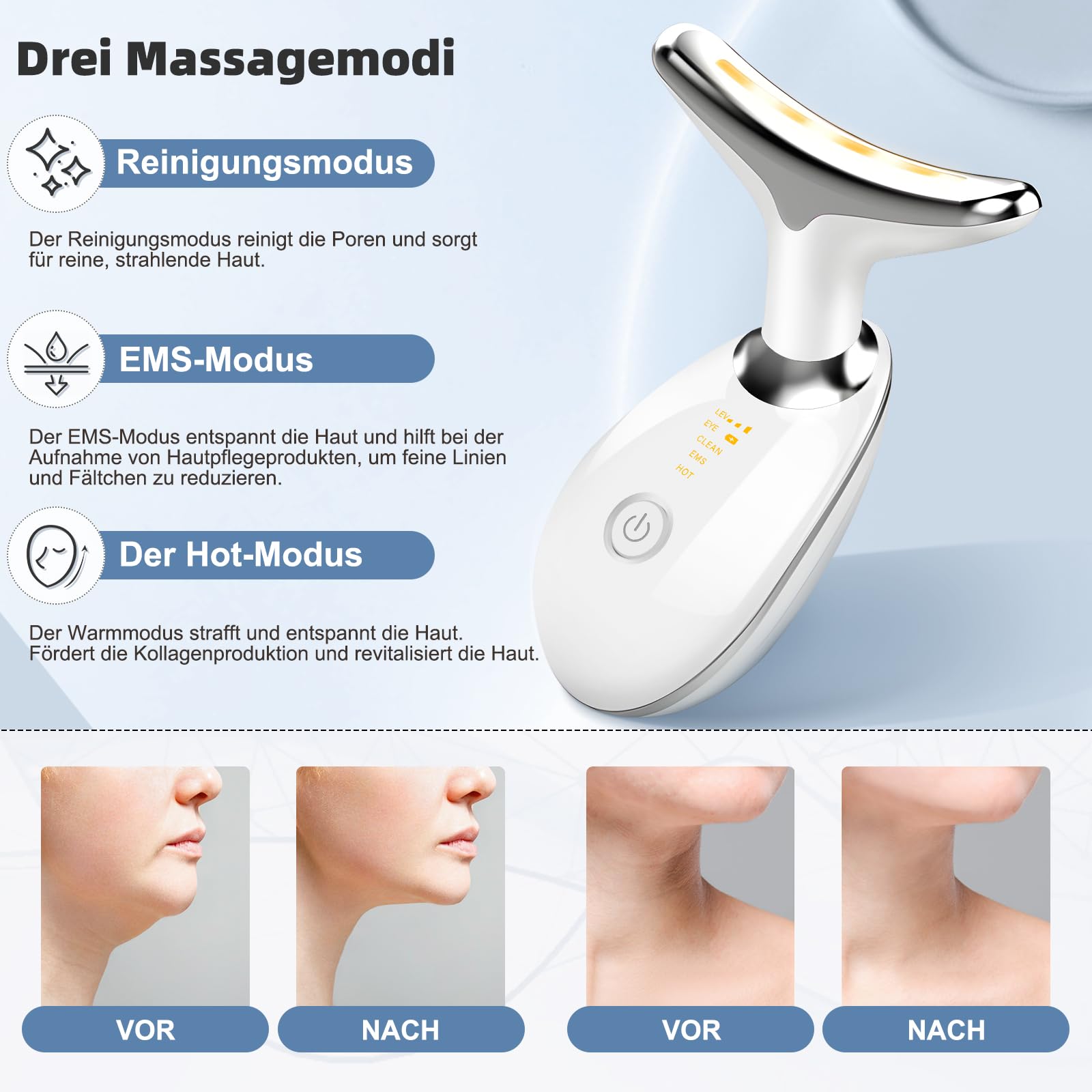 NVKHG Face Massager Against Wrinkles, 7 Colours LED Light EMS Gua Sha Electric, 3 Mode Face Massager, Constant Heating to 45°C V Shape Face Device, Electric Face Massage, Facial Lift