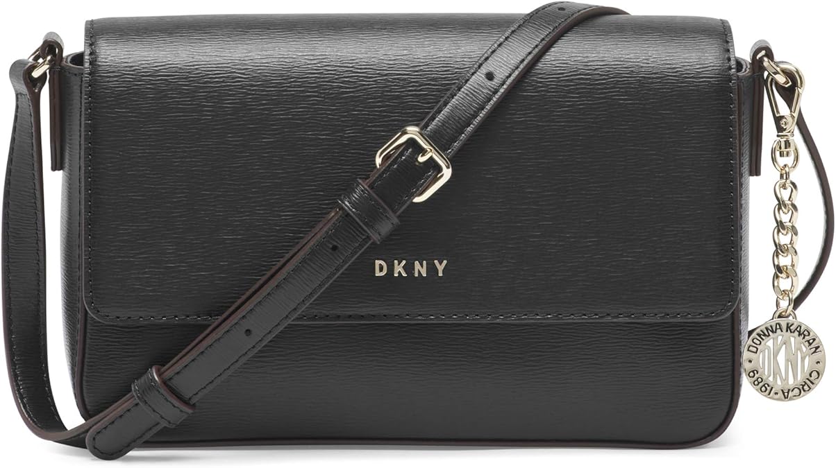 DKNY Women's Bryant MD Flap Crossbody, Black/Gold, One Size Amazon.co