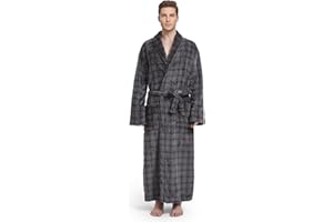 FG FEAYIGUDIM Men's Fleece Plush Bathrobe Full Length Big and Tall Shawl Collar Plaid Men Robe