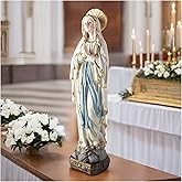 PlentifulHome 15" Our Lady of Lourdes Statue – Praying Virgin Mary Figurine on Stone Base, Hand-Painted Resin Religious Decor for Indoor Outdoor Use, Catholic Gift for Home, Church, or Mom