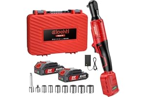 EIOEHTL 3/8" Electric ratchet wrench with 2-pack 2000mAh 21V lithium battery and power display, upgraded cordless ratchet, 80N.m torque, 320RPM speed, multifunctional electric ratchet with 7-piece sockets