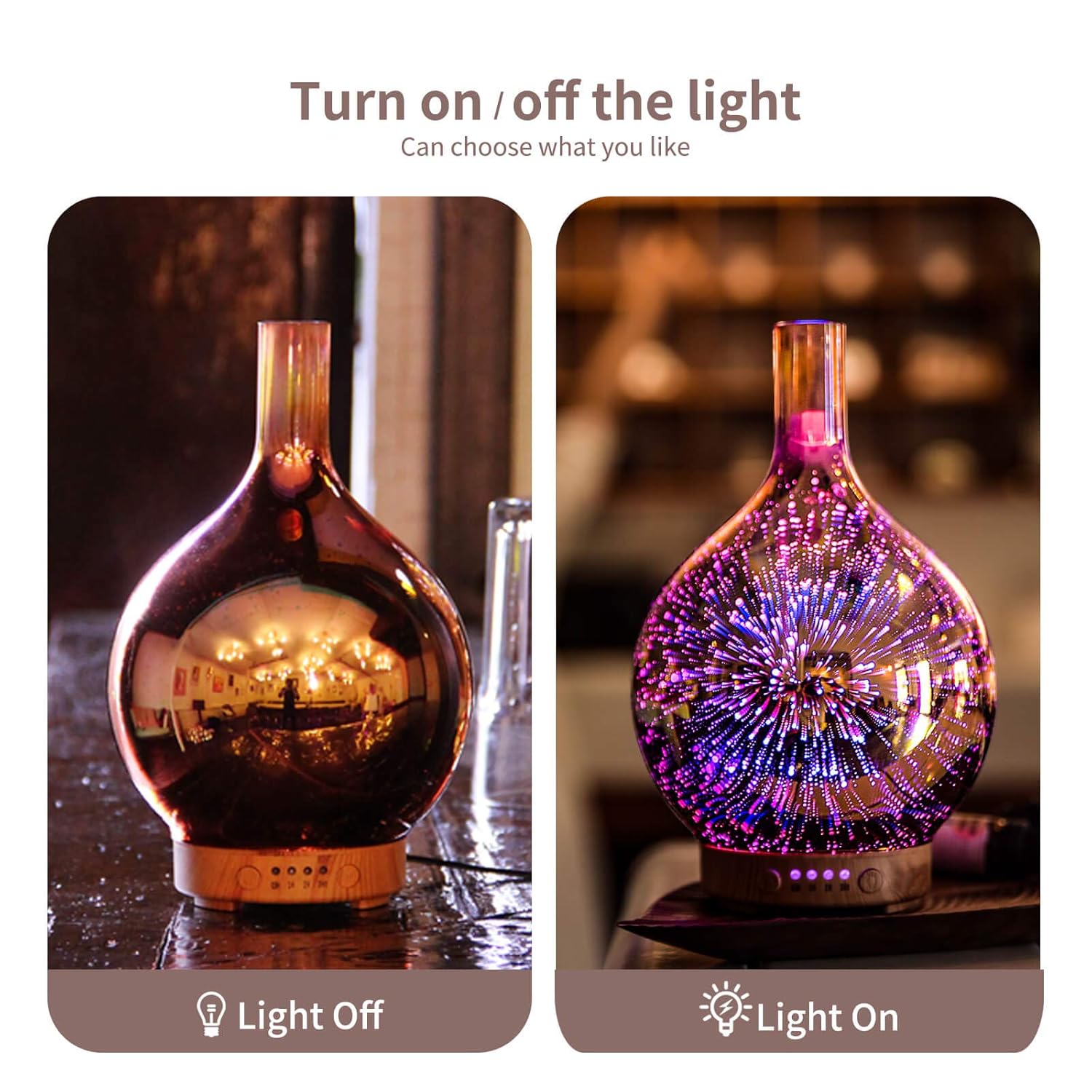 Rose Gold Essential Oil Diffuser 3D Glass Aromatherapy Ultrasonic Humidifier,Waterless Auto-Off,Timer Setting, BPA Free,air Refresh for Home Hotel Yoga Leisure SPA Gift 100ml: Home & Kitchen