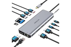 MOKIN USB C Docking Station 3 Monitors USB C Hub Laptop Dual Monitor Multiport Adapter Dock Dongle,USB C to 2 HDMI,DisplayPort,PD Charging,Ethernet,5 USB C/A Ports,MicroSD/SD,Audio for Dell/HP/Lenovo