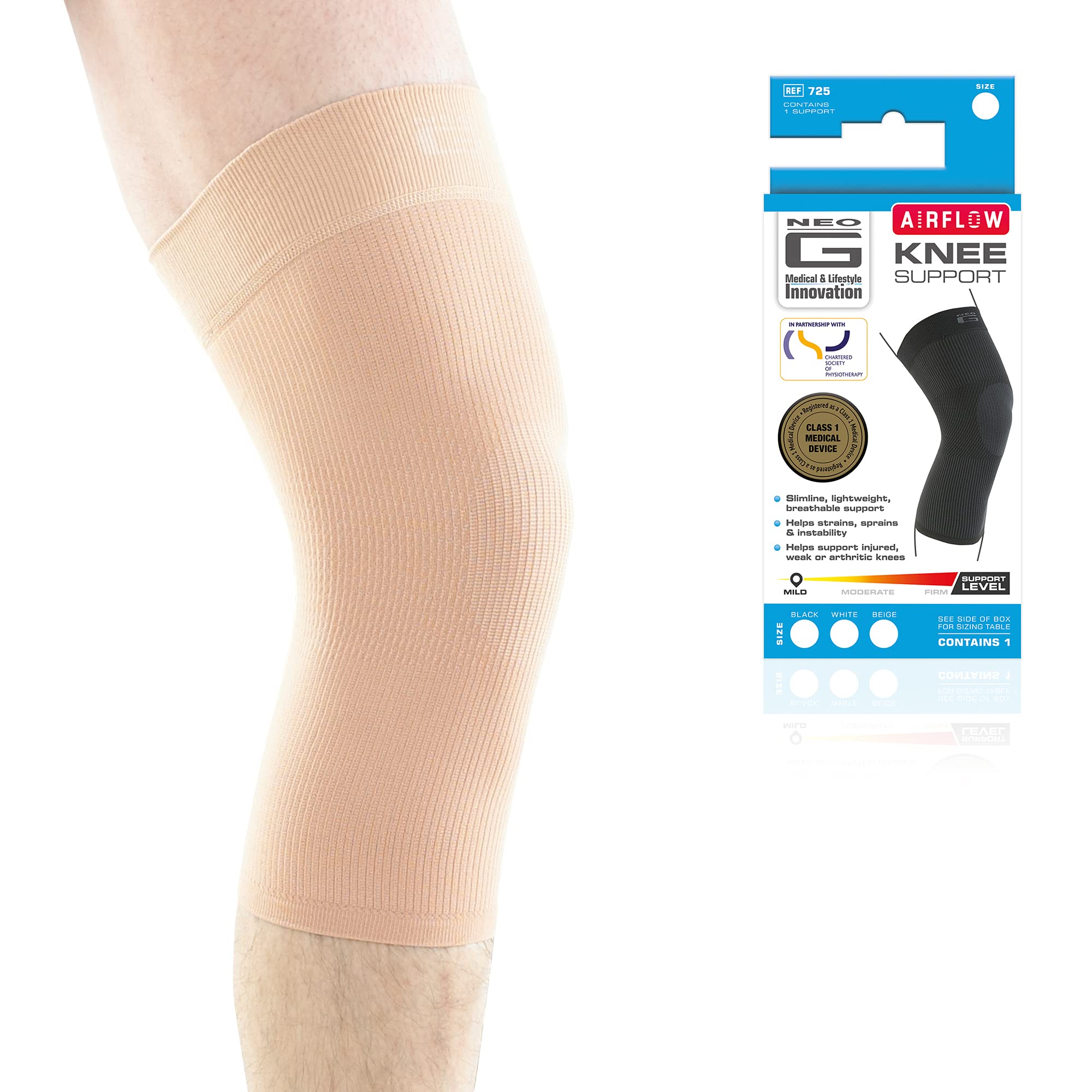 Neo-G Knee Support for Running, Sports, Daily Wear – Knee Bandage Support for Sprains, Strains, Joint pain, Weak Muscles - Multi Zone Knee Compression Sleeve - Airflow - L - Beige