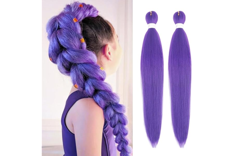 Beyond Beauty Long Purple Braiding Hair 30 Inch, Pre Stretched Synthetic Braiding hair for Braids,2 Packs Purple Rumi Hair Extensions for Stage Party Halloween Costume Cosplay