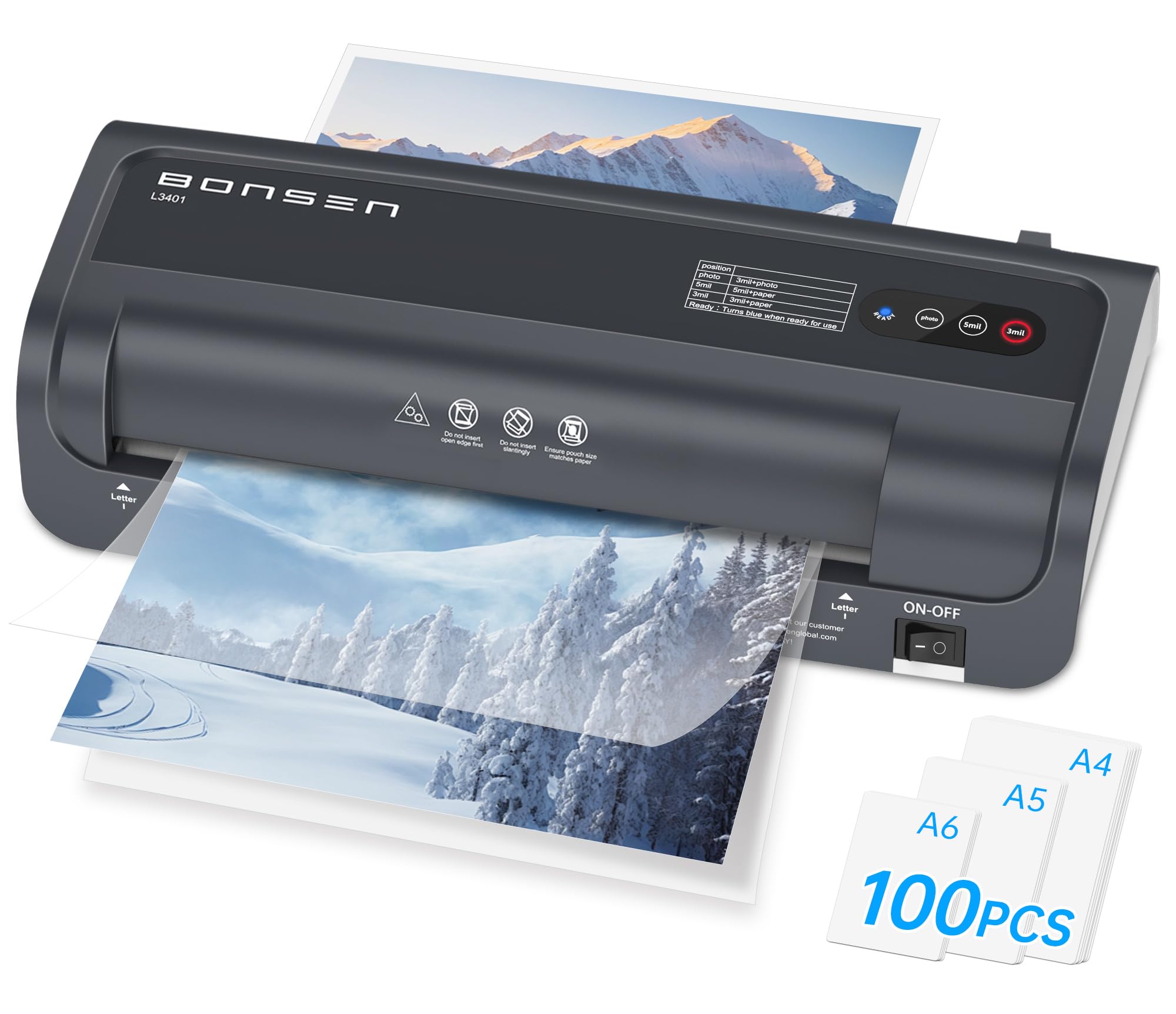 Photo 1 of BONSEN A4 Laminator Machine, 9.33-Inch Thermal Laminator with Never Jam Technology, 100 Laminating Sheets, Laminates Photos Cards Documents, 4-in-1 Personal Laminators for Teachers Home Office School