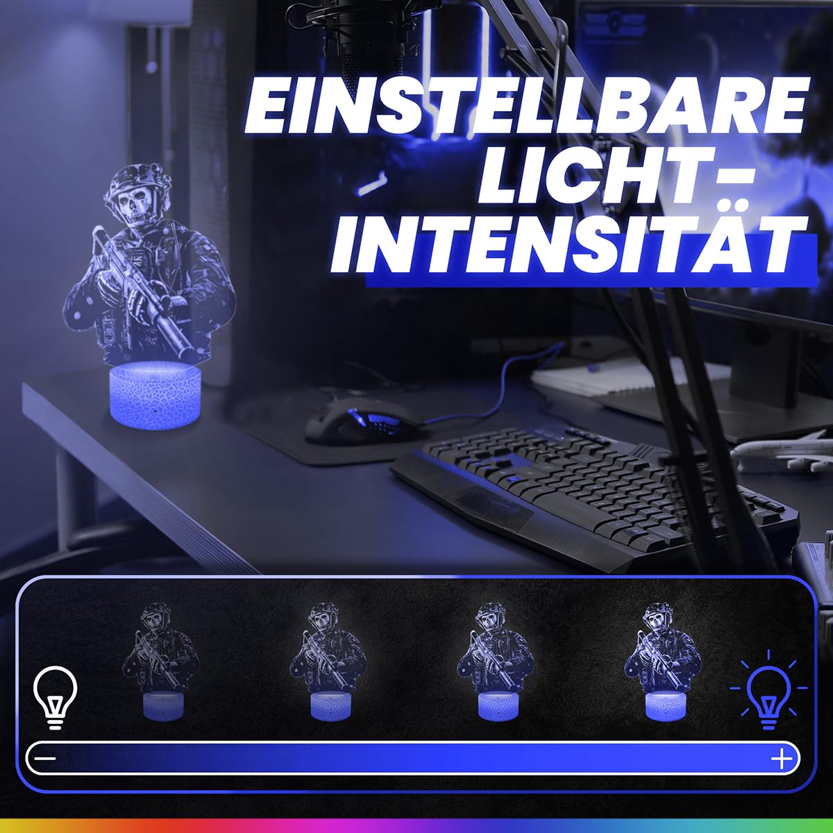 Lampephoto.fr - COD MW2 Simon Ghost Riley, Dekoration Jungenzimmer Gaming Gamer Videospiele Geschenkidee COD MW2 Geschenkidee Schreibtischlampe Geschenkidee Teenager, 3D Led Illusion TOP 3