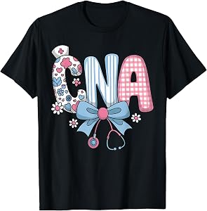 CNA Nurse Blue Floral Stethoscope Coquette Bow Nurse Women T-Shirt