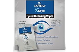 NOVEHA 60Pcs Eyelid & Lash Wipes – Tea Tree Oil, Hyaluronic Acid, Aloe Vera, Chamomile & Green Tea – Gentle Cleansing Wipes