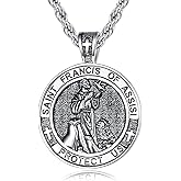 WYUESGU Patron Saint Medals, Silver Protection Jewelry, Catholic Christian Religious Gifts for Men with 22"+2" Rope Chain