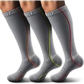 KEMISANT Compression Socks 3Pairs,Sports Knee-high Socks Cushioned Footbed 15-20 Pressure Extra Wicking