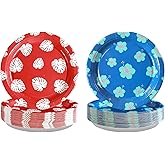 Grencian 50Pcs Hawaiian Party Supplies 9" Tropical Luau Palm Leaf Party Plates Hibiscus Red and Blue Paper Plates Tropical Luau Disposable Tableware for Summer Beach Pool Birthday Party Decorations