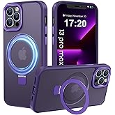 PuyaTeya Compatible with iPhone 13 pro max Case with Magnetic Ring Stand, Military Drop Protection, Anti-Scratch/Anti-Fingerprint Translucent Matte Phone Case for iPhone 13 pro max (Purple)