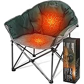 Colorsoul Heated Oversized Camping Chairs,Extra-Large Padded Outdoor Chairs 3 Level Heating&450lbs Support,Heavy Duty Folding Heated Lawn Chair for Patio,Tailgating,Battery NOT Included,Green