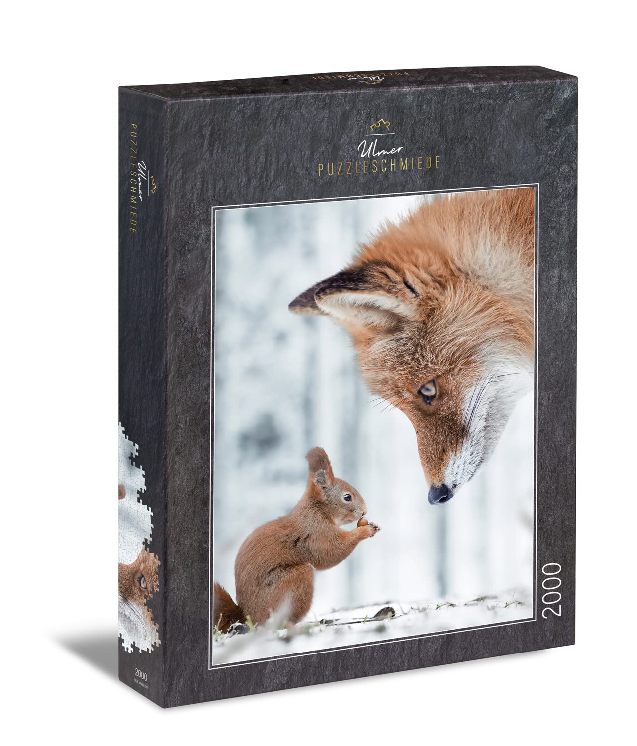 Ulmer Puzzleschmiede - Puzzle "Fox and Squirrel" - Smart 2000 Pieces Animal Puzzle - Squirrel and Fox in Winter Forest - Animals Set in Stunning - Puzzle Quality Made in Germany