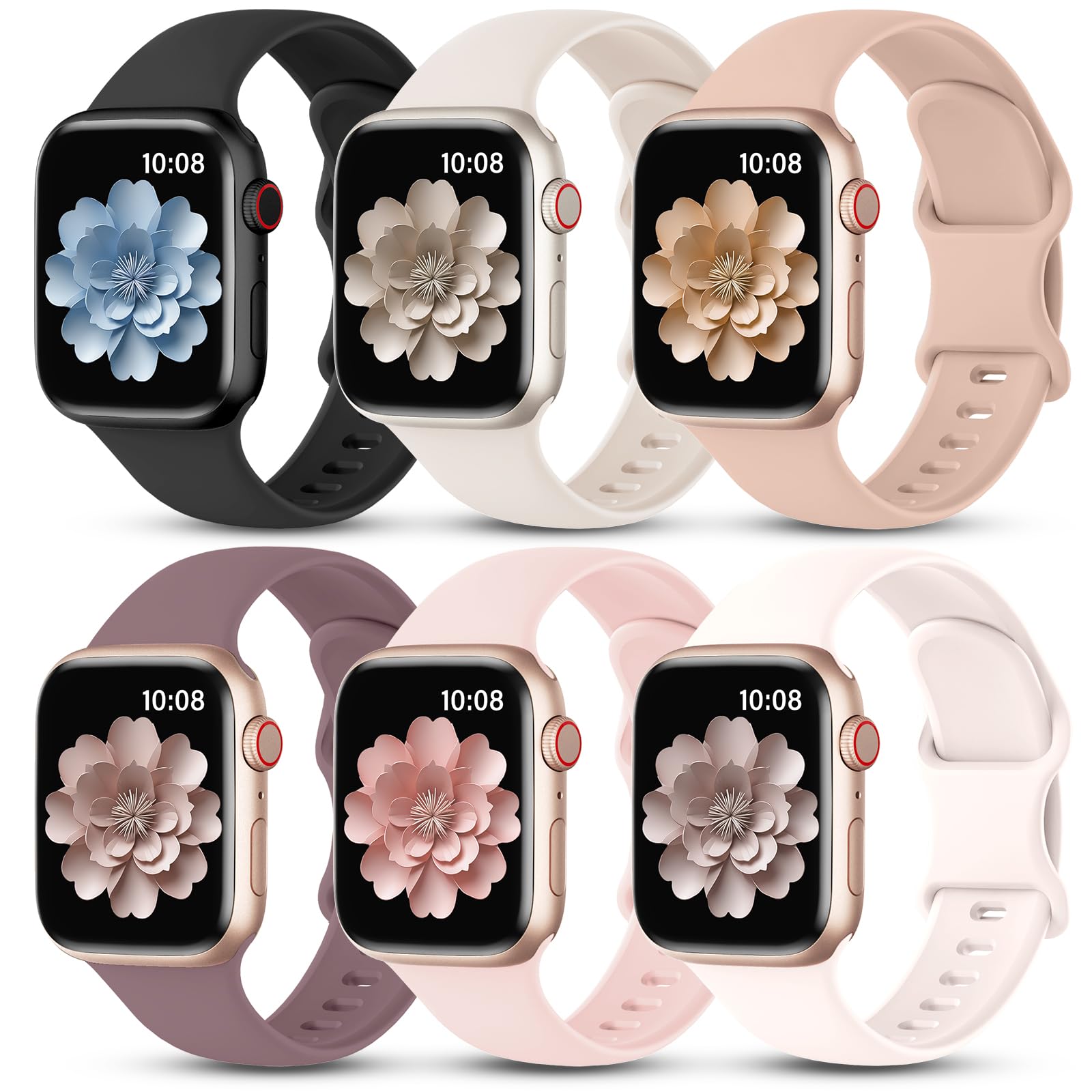 Photo 1 of 6 Pack Watch Bands Compatible with Apple Watch Bands Series 10 40mm 38mm 41mm 42mm 44mm 45mm 46mm 49mm,Silicone Waterproof Strap for iWatch Series 10 9 Ultra 8 7 6 5 4 3 2 1 SE Women Men