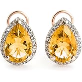 Galaxy Gold GG 7.32 Carat 14K Solid Rose Gold French Clips Earrings Diamond Citrine