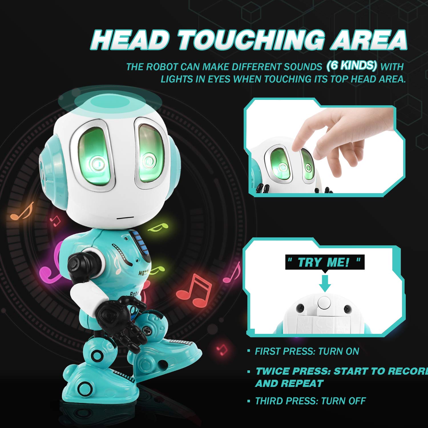 Peradix Recording Talking Robot Toys for Boys& Girls little Kids Robot model Lighting and Sound, Education Toys For Toddlers Children Birthday Presents Gifts for Aged 3-12 Years Old (Blue)