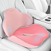 Coverado Car Seat Cushion and Lumbar Support Pillow, Memory Foam Ergonomic Back Support Driving Seat Cushion for Sciatica, Tailbone, Back Pain, Non-Slip Washable Cushion for Car, Driver, Office