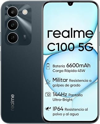 C100 5G Smartphone, 4GB+128GB, Pantalla LCD 144Hz 6,5", Batería 6600mAh, Cámara 50MP IA, IP64, Carga Rápida 45W, Dual SIM, AI Boost, Verde (Sin Adaptador) Garanzia Standard di 3 Anni