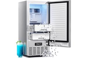 Kismile Nugget Ice Maker Under Counter, Pebble Ice Machine, 80Lbs per Day, 24H Timer, Self Cleaning, Double Ice Baskets, Home & Office(Silver)