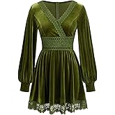 CIDER Velvet Long Sleeve Mini Dress Lace Trim A Line Cocktail Party Dress