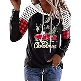 Merry Christmas Buffalo Plaid Leopard Tree Hoodie Shirt Women Christmas Color Block Plaid Long Sleeve T-Shirt Tops