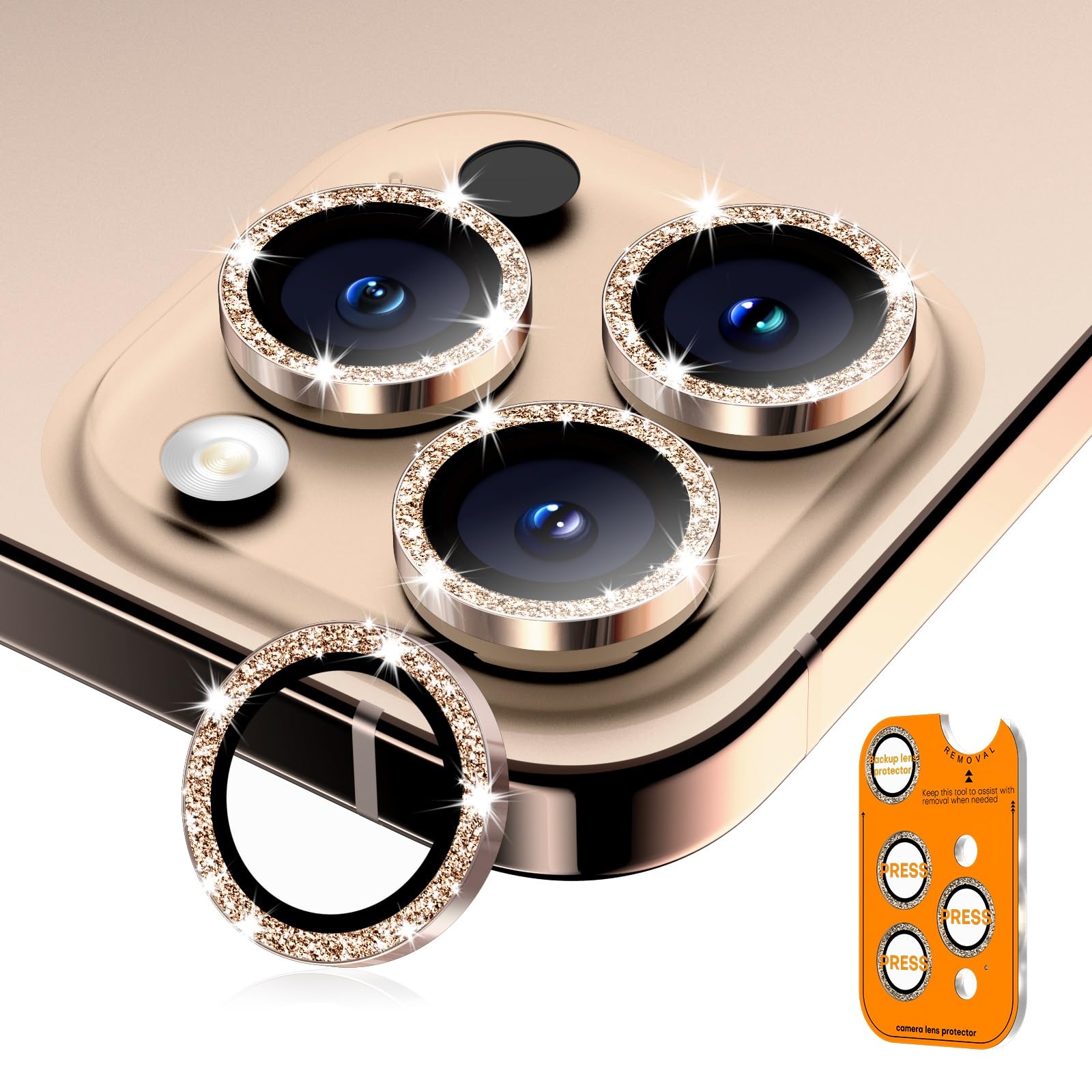 Wumigoo Camera Lens Protector for iPhone 17 Pro Max/17 Pro/16 Pro Max/16 Pro/15 Pro Max/15 Pro/14 Pro Max/14 Pro, Tempered Glass Metal Individual Camera Cover[Anti-drop] Case Friendly-Glitter Desert