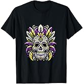 Colorful Mexican Sugar Skull with Feather Headdress T-Shirt