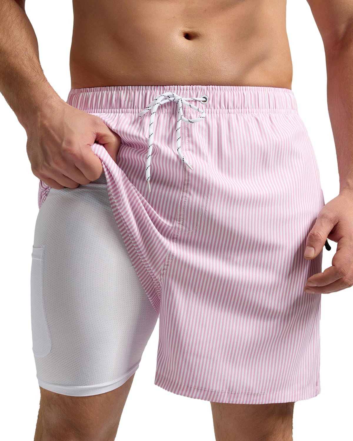 SILKWORLD Quick Dry Mens Swim Trunks with Zip Pockets Pink Mens Bathing Suits Summer Beach Swimming Shorts Swimsuit for Holiday Vacation Casual,X-Large Image