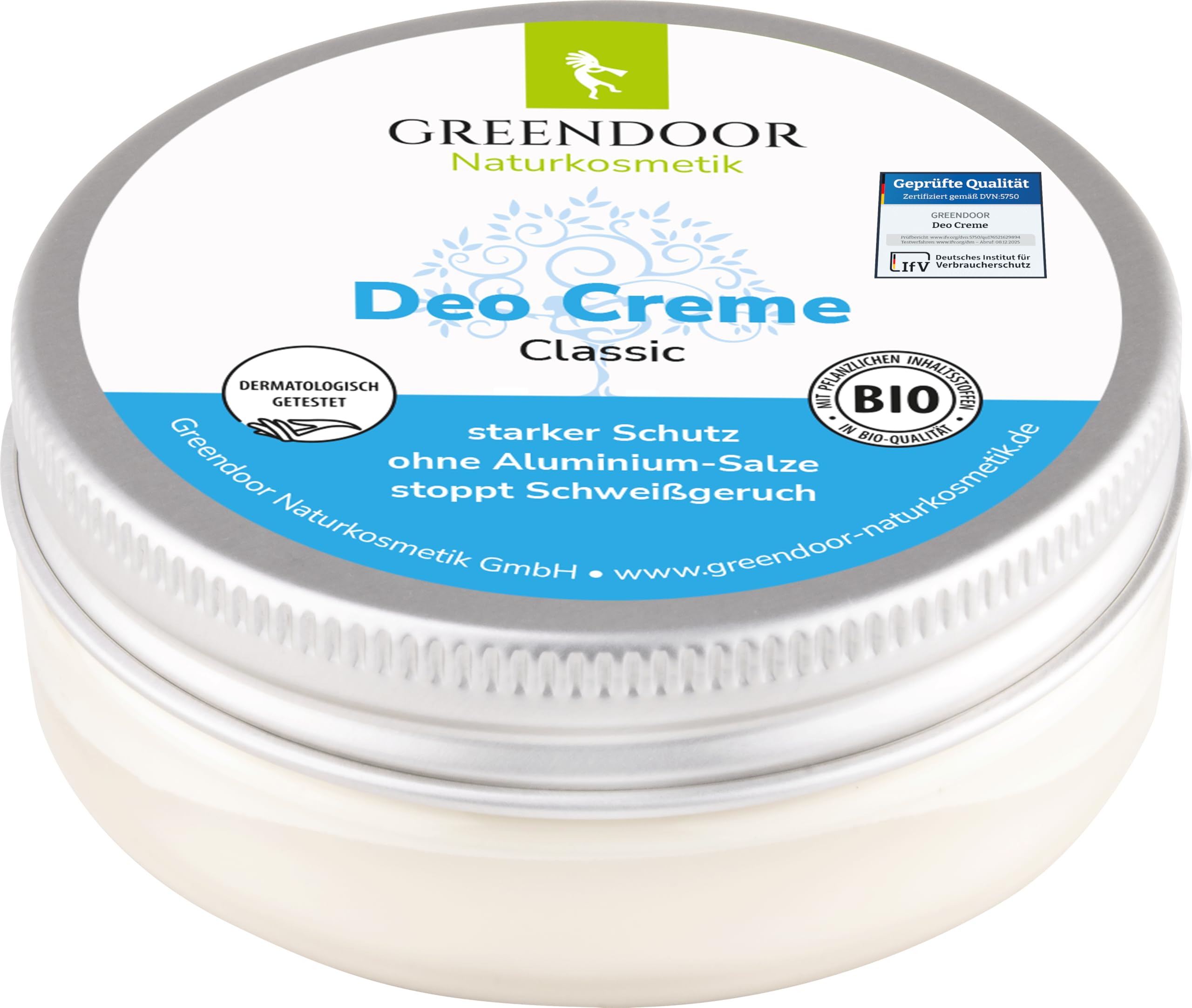 GREENDOOR Deodorant Cream Without Aluminium or Alcohol Vegan 50 ml, 6 Month Pack Against Sweat Odour, Organic Natural Cosmetics, Aloe Vera, Subtle Unisex Fragrance