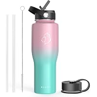 BUZIO 40 Oz Stainless Steel Water Bottle - Vacuum Insulated, Keeps Drinks Cold 48 Hrs & Hot 24 Hrs, Comes With Straw Lid & Flex Cap, BPA Free & Sweat-Free (Black)