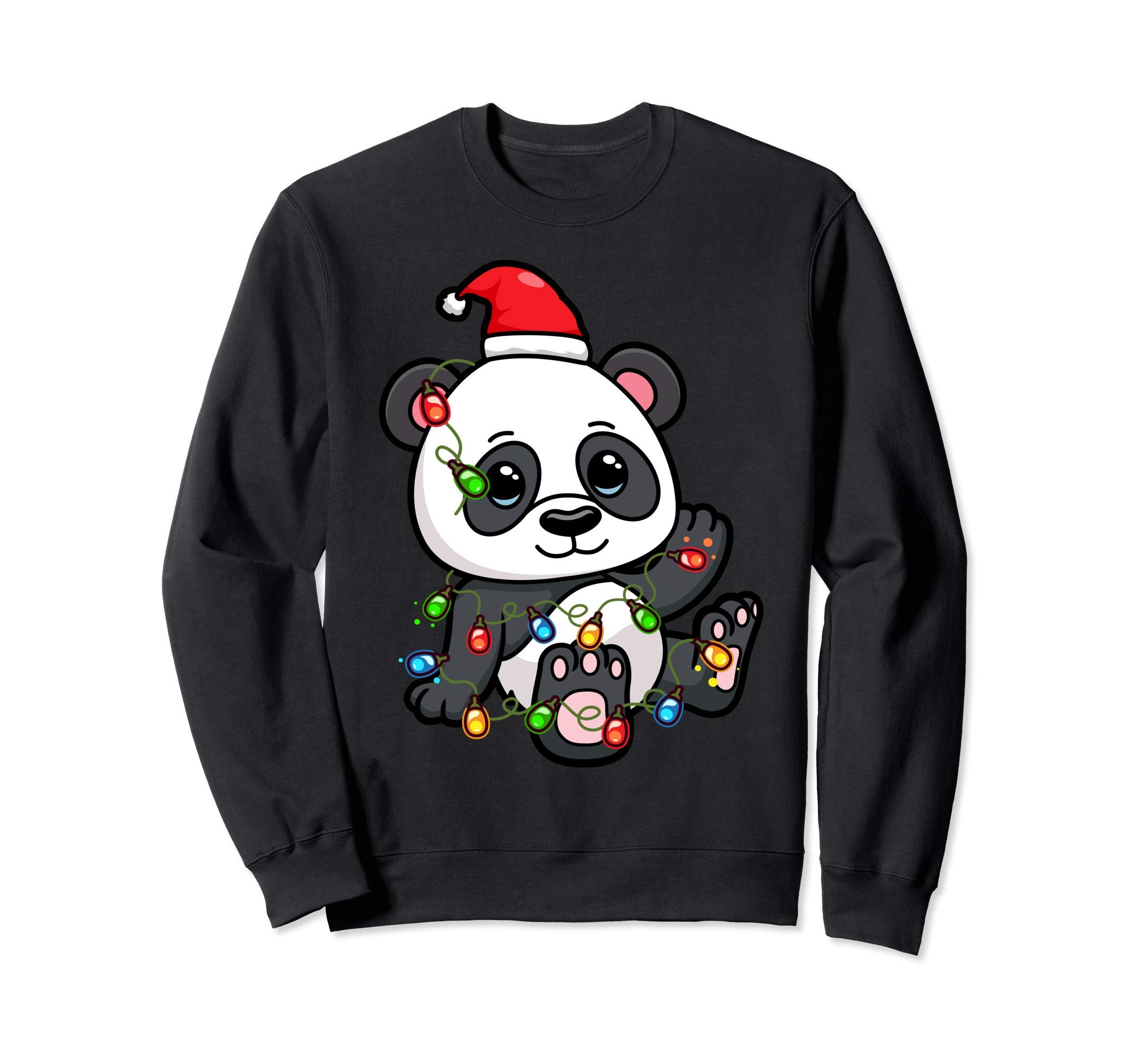 Panda Bear Santa Entangled String Fairy Lights Holiday Sweatshirt