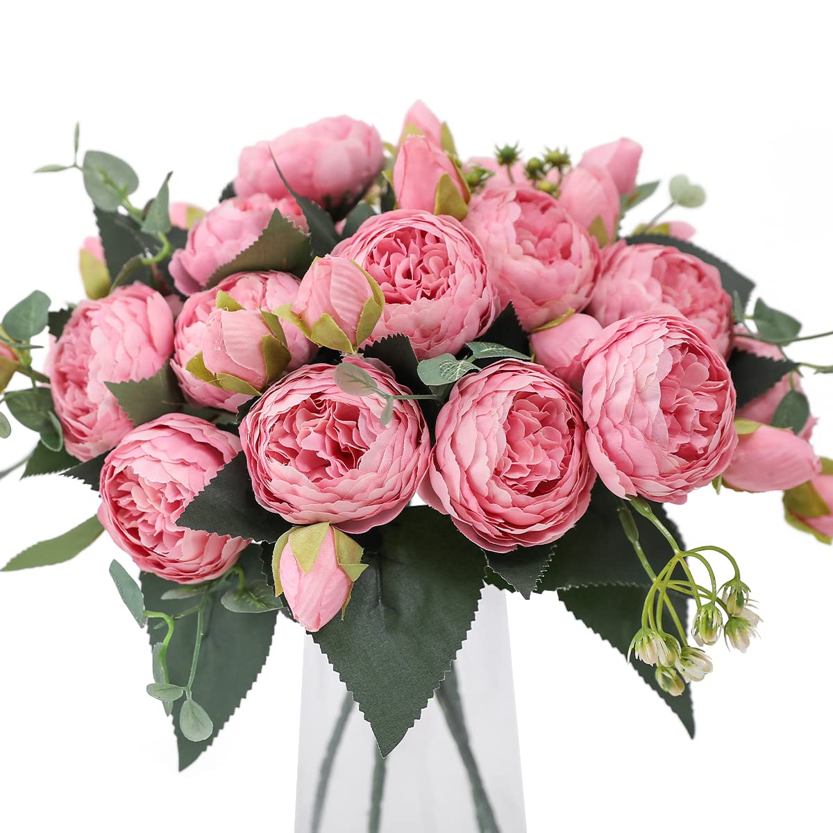 Veryhome 4 Bunches Artificial Flowers Peony Silk Peonies Bouquets Fake Flowers Bouquets Wedding Decoration Home Table Kitchen Office Garden Bridal Greenery (Pink)