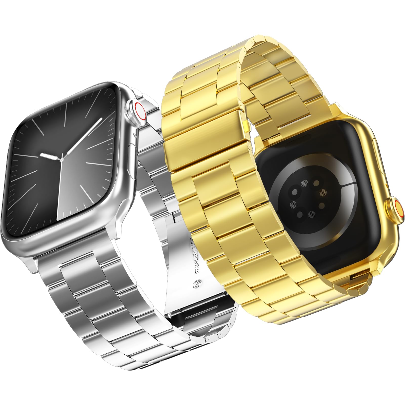 2-Pack Compatible for Apple Watch Straps 42mm (Series 11/10) 41mm 40mm 38mm,Stainless Steel Replacement Strap Metal Bands for iWatch Series 11/10/9/8/7/6/5/4/3/2/1/SE/SE2/SE3 Women Men（Silver+Gold）