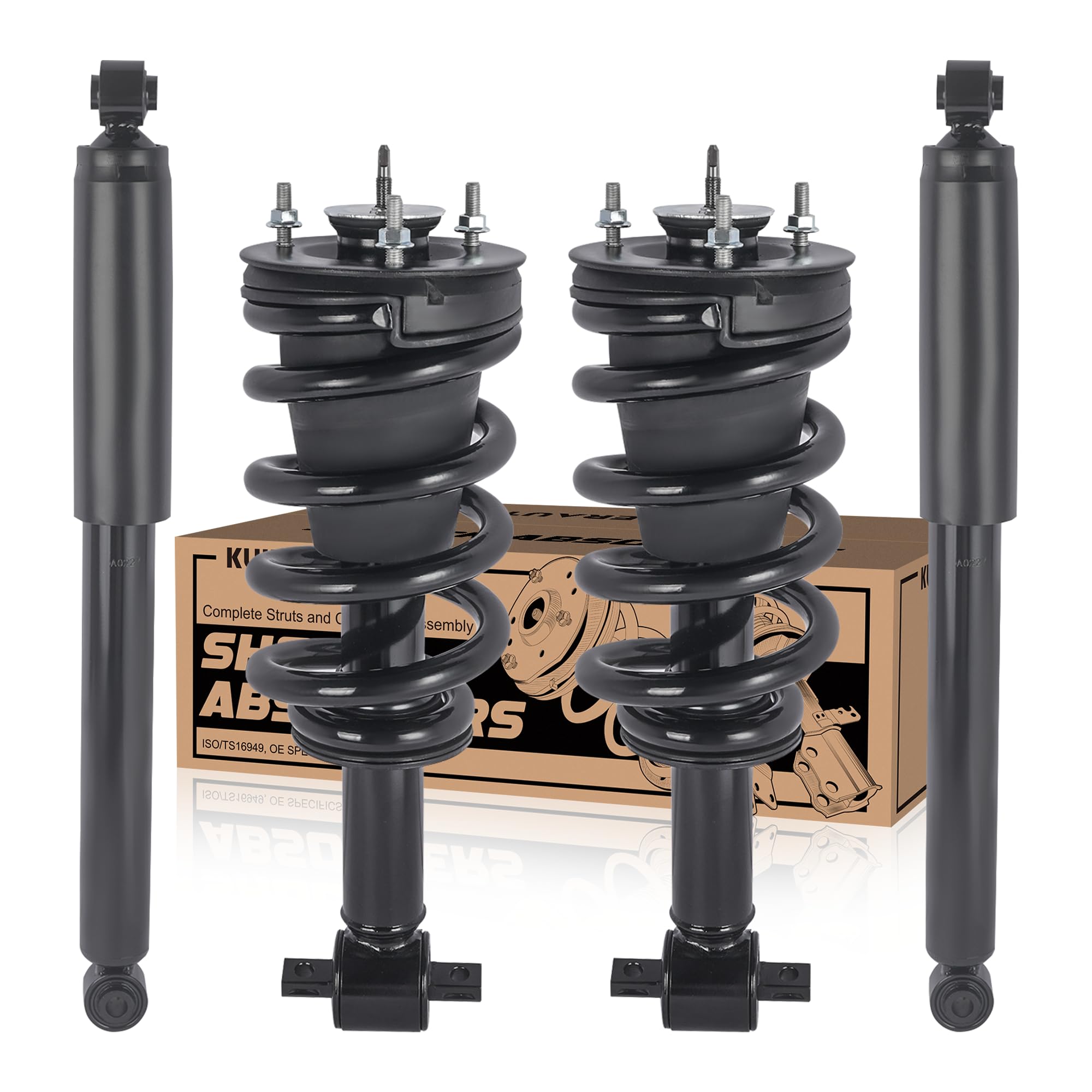 Photo 1 of KUIPERAUTO 4PCS Front & Rear Struts Shocks Absorbers & Coil Spring Assembly, Compatible for 2014-2018 Chevy Silverado 4WD, Compatible for 2014-2018 GMC Sierra 1500 RWD Replacement 239112 345074