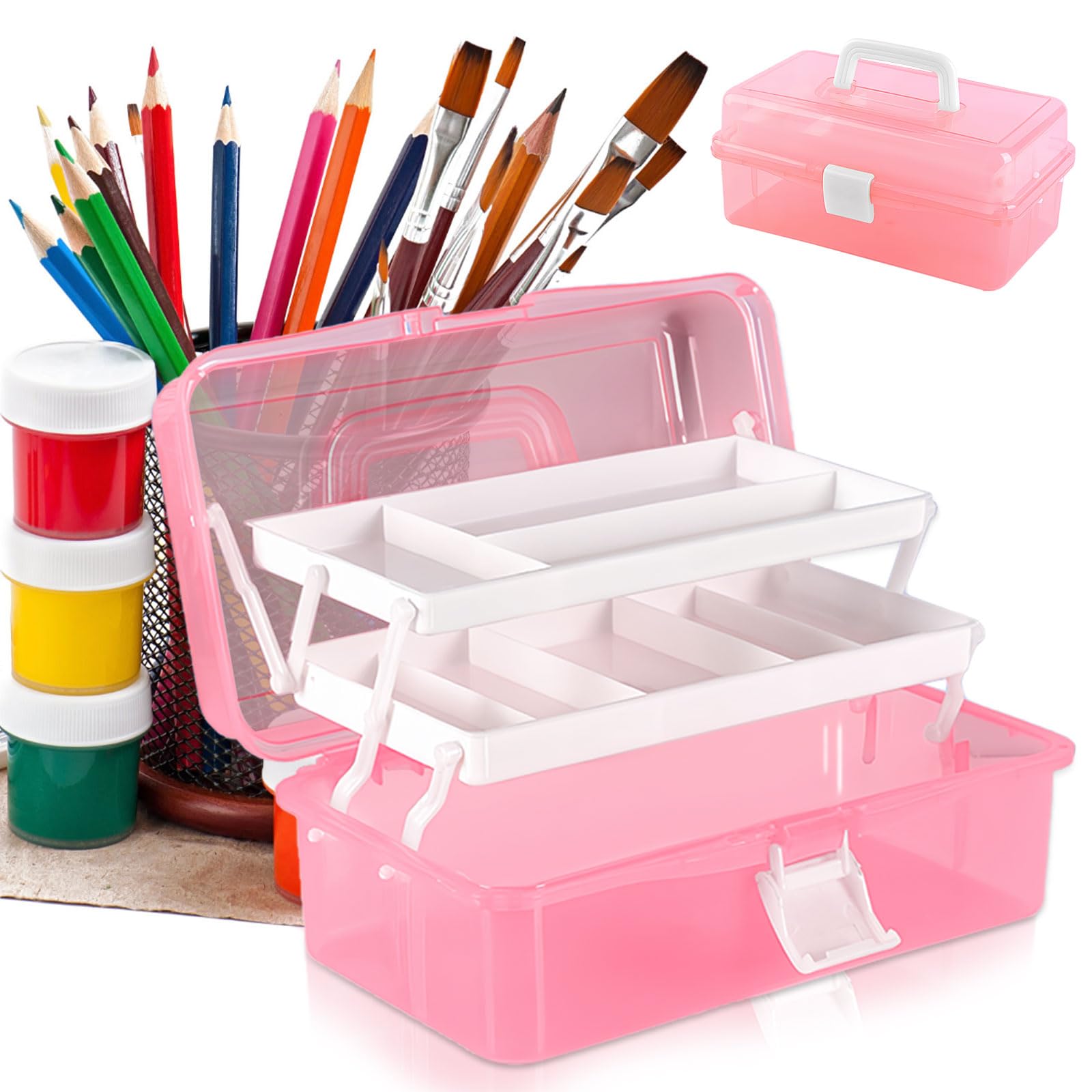 Craft Storage Box, 3 Layer Multipurpose Storage Box, cantilever tool box, Art Craft Organizer for Art Materials, Medicine, Tools, Toy, Cosmetic