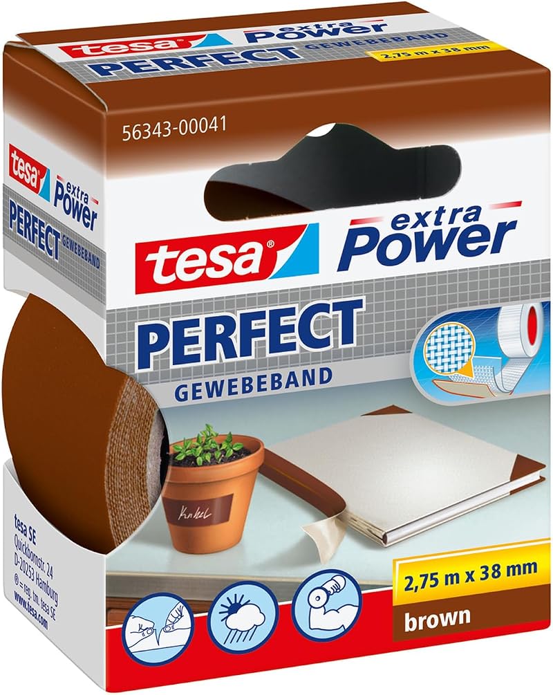 tesa UK Extra Power Cloth Tape 2.75 m x 38 mm Brown
